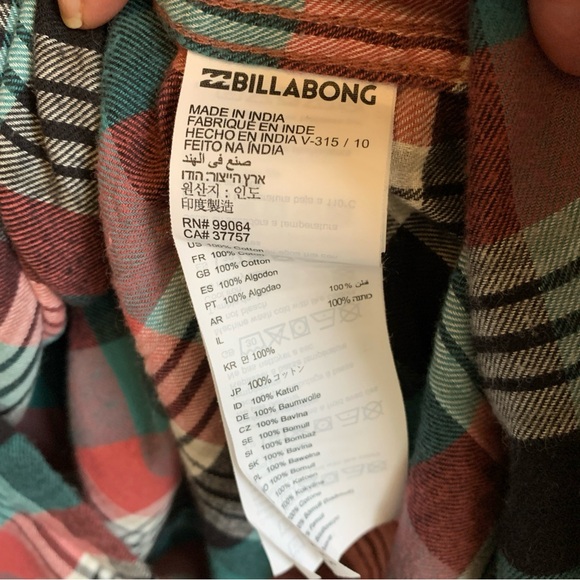Billabong Men's Plaid Shirt - Teal, Red, and Black - Picture 6 of 7
